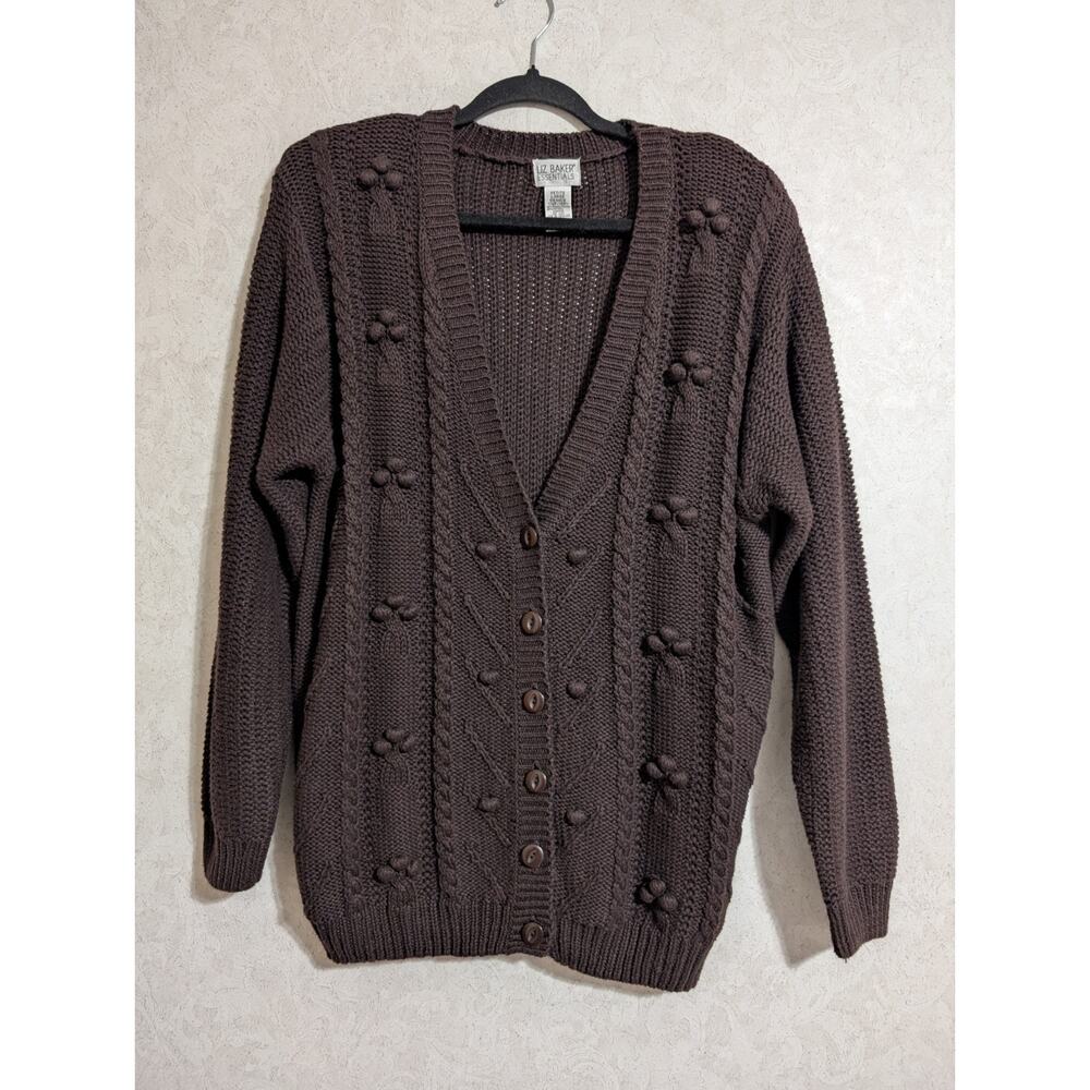 Liz Baker Essentials Vintage Cardigan Buttons Chocolate Brown Size Large Petite